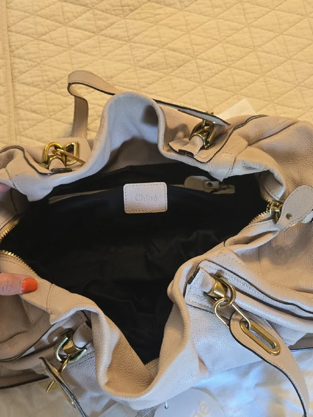 AUTHENTIC Chloé Soft Taupe Leather Shoulder Bag with Gold Hardware